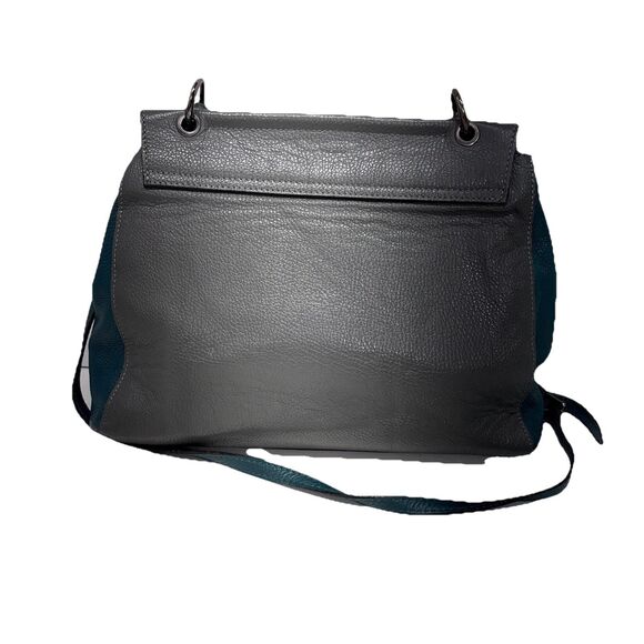 Krole Italian Leather Satchel Gray Teal Crossbody Convertible Made in Italy - Picture 9 of 16